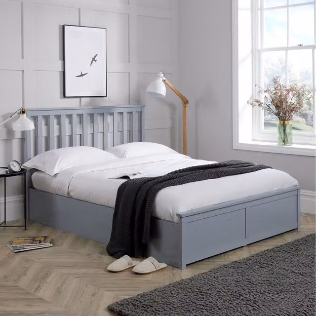 Home Source Florida Grey Fabric Gas Lift Ottoman Storage Bed Frame with Solid Pine Wood Base, King Size 180 x 200 cm
