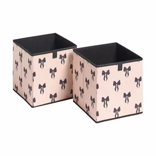 OHS Set of 2 Foldable Fabric Storage Cubes with Handles, Black, White and Beige, W/D/H: 27.0 x 27.0 x 27.0 cm