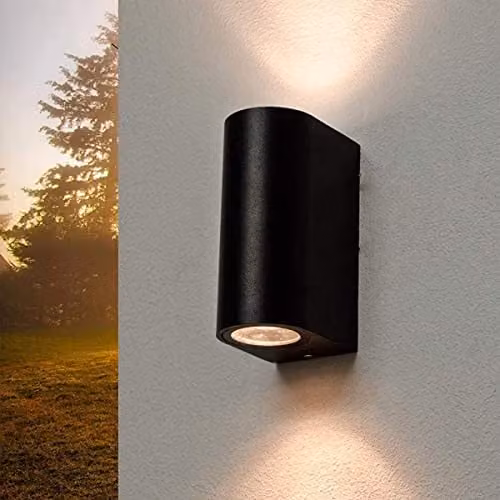 CGC Lighting Black Aluminium Outdoor Cylinder Wall Light with Transparent Glass and GU10 LED Compatibility