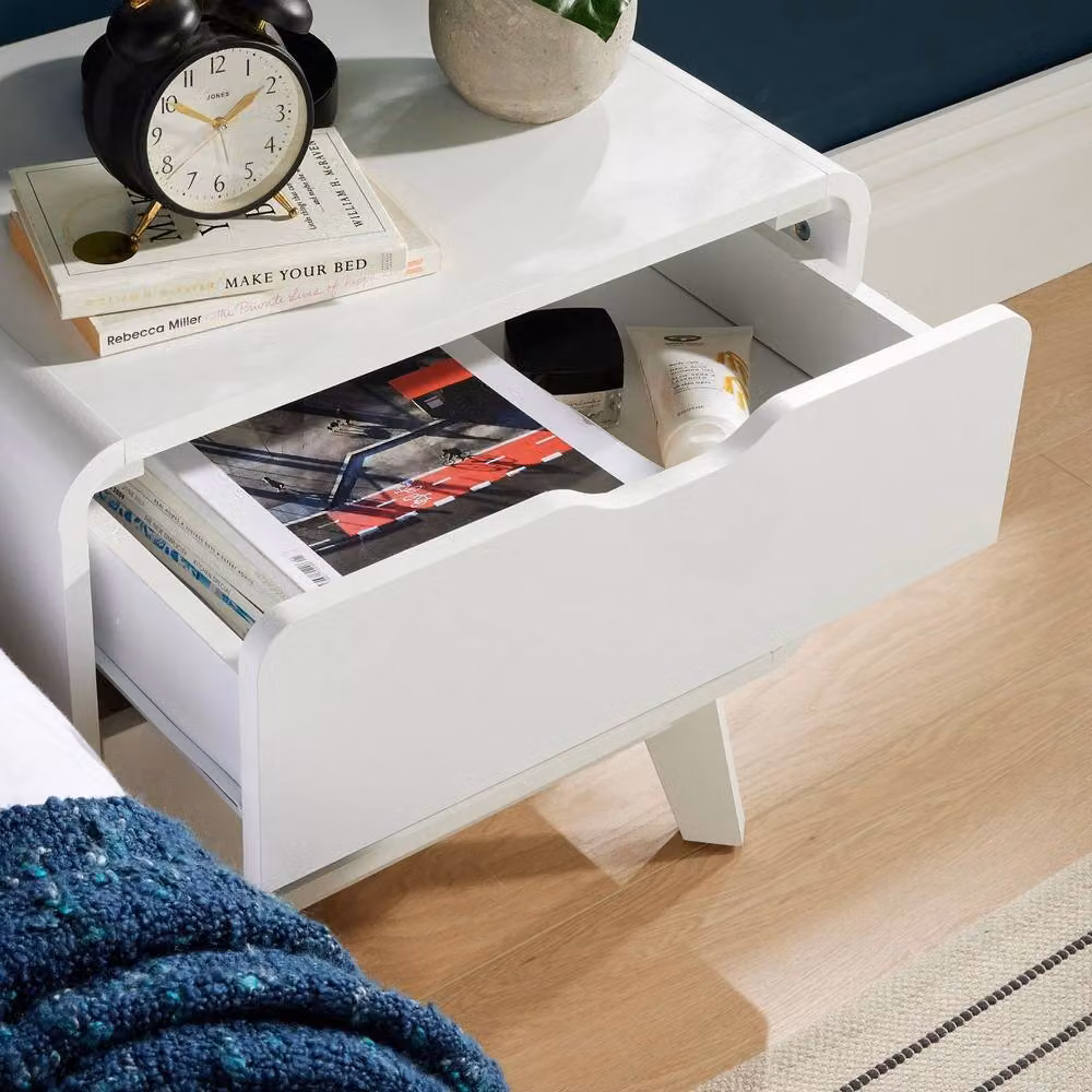 Home Source 2 Drawer Scandinavian Style Bedside Table in White – 6