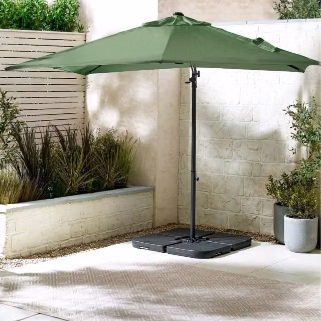 FurnitureboxUK Cantilever Square Parasol and Base in Green with UPF 50 Polyester Canopy and Aluminium Frame