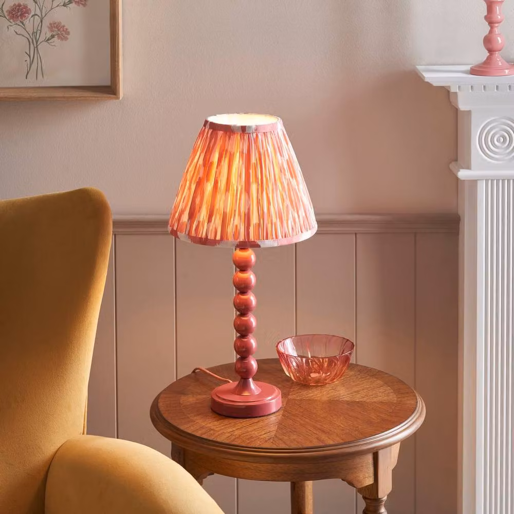 Netlighting Higgledy Pink Table Lamp with Pink Fabric Ikat Shade, Diameter: 25 cm, E14 – 2