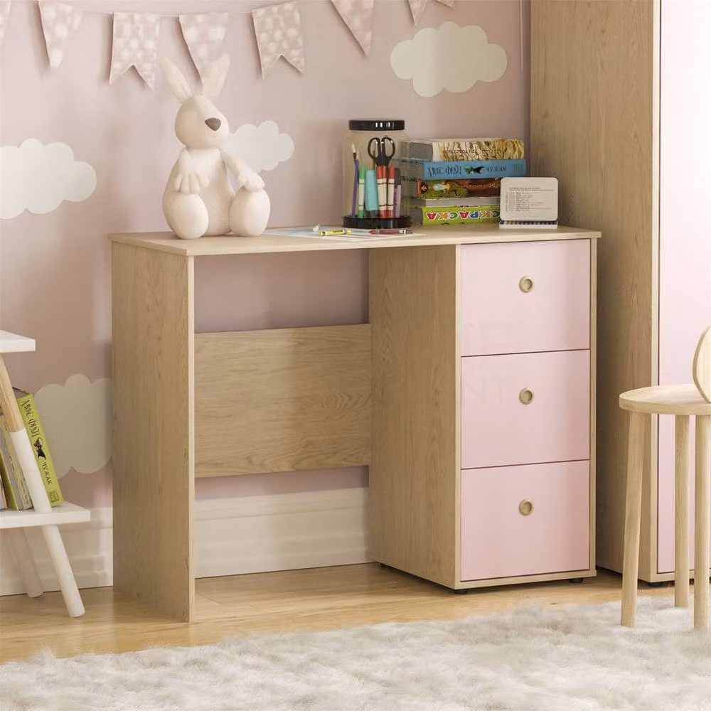 Kelvenix Pink and Oak Computer Desk with 3 Drawers for Children and Home Office – 2