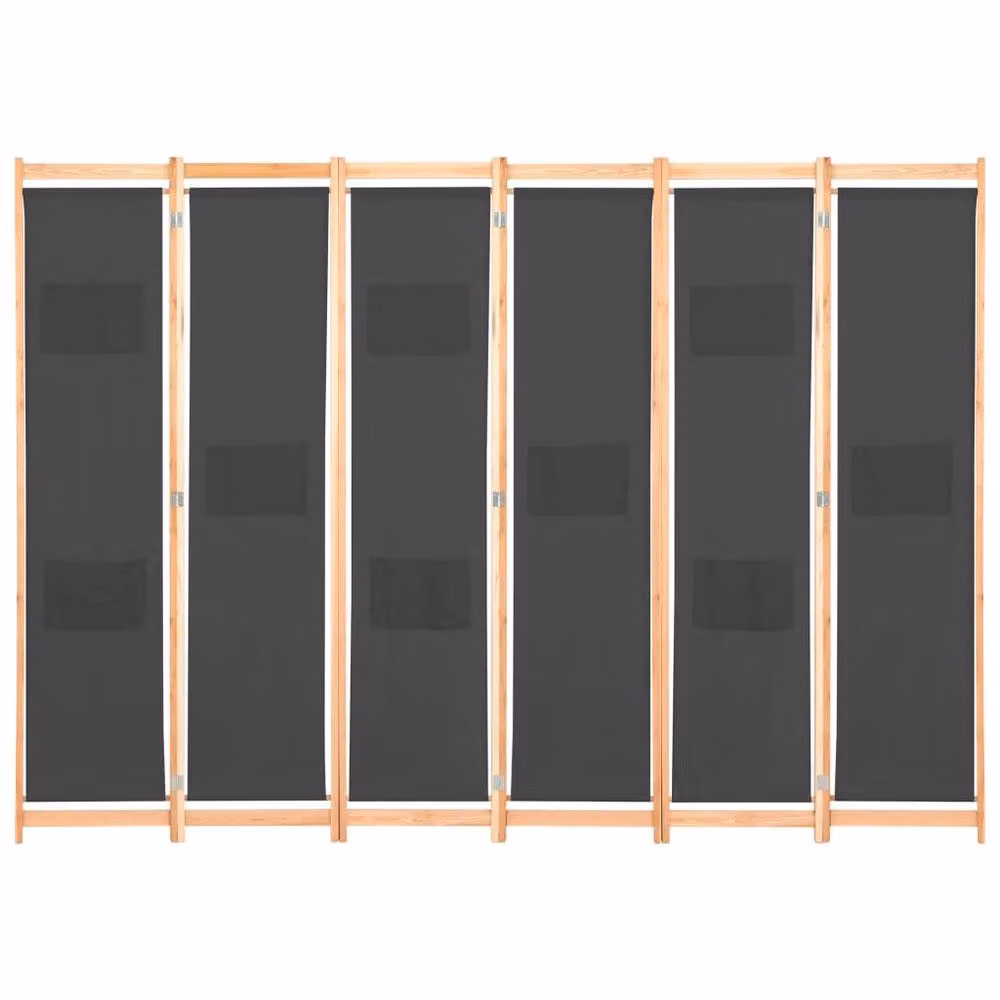Berkfield Home 6-Panel Grey Fabric and Wood Room Divider, W/H/D: 240 x 170 x 4 cm – 2