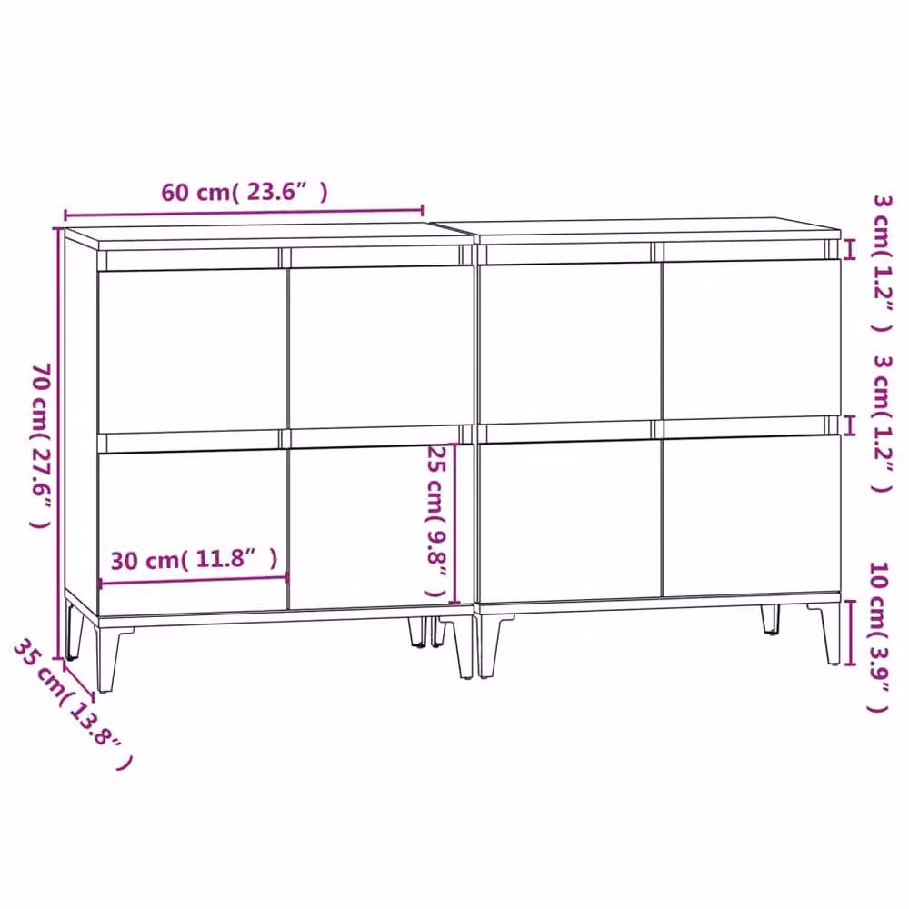 Berkfield Home Set of 2 Smoked Oak Sideboards in Brown, W/D/H: 60 x 35 x 70 cm – 5