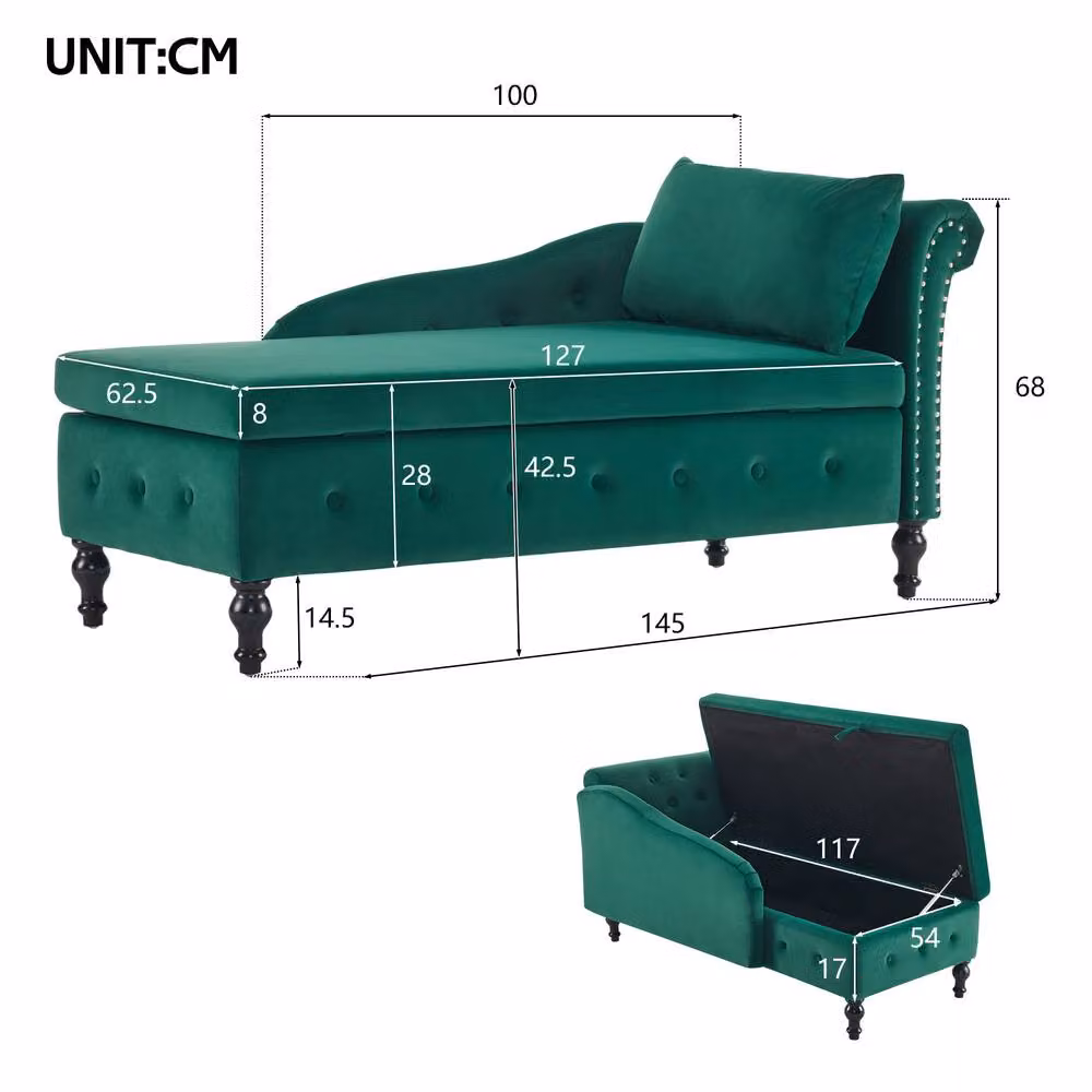Rolipo Green Velvet Chaise Lounge with Storage and Right Armrest – 2