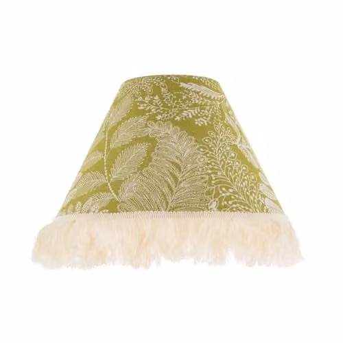 Happy Homewares Vintage Green Jacquard Linen Floral Coolie Lamp Shade with White Tassels, W/D/H: 30 x 19 x 30 cm