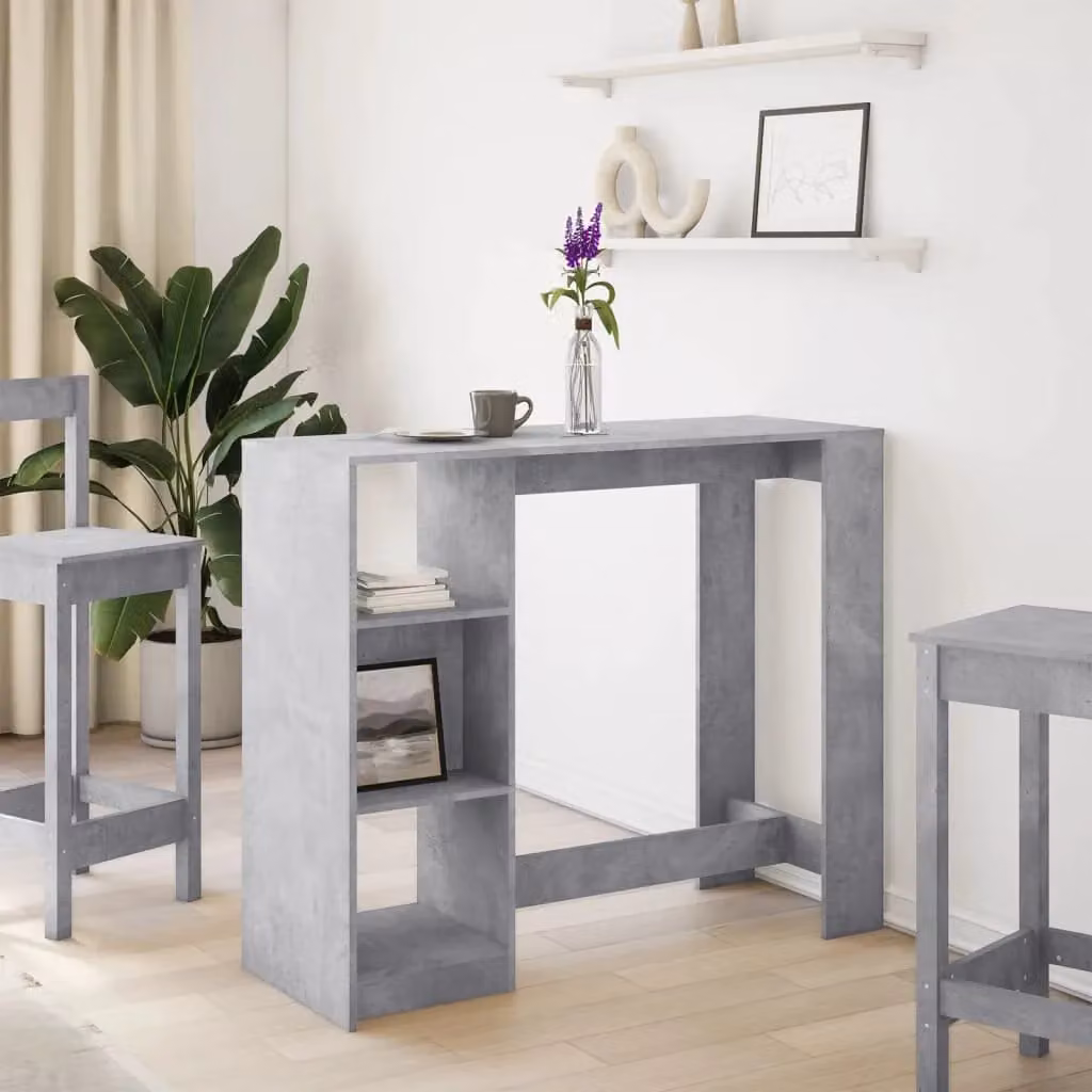 Berkfield Home Bar Table with Shelf in Concrete Grey, W/D/H: 124 x 46 x 103.5 cm – 2