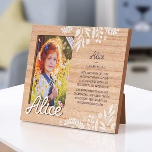History & Heraldry Pre-personalised Alice Child's Picture Frame, Brown Wood, W/H: 11 x 8.5 cm – 1