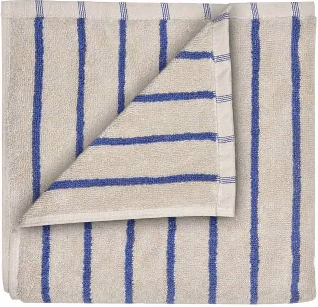 Blomus ARTO Striped Cotton Terry Towel in Moonbeam/Mazarine Blue and Off-White, W: 50 cm, L: 100 cm