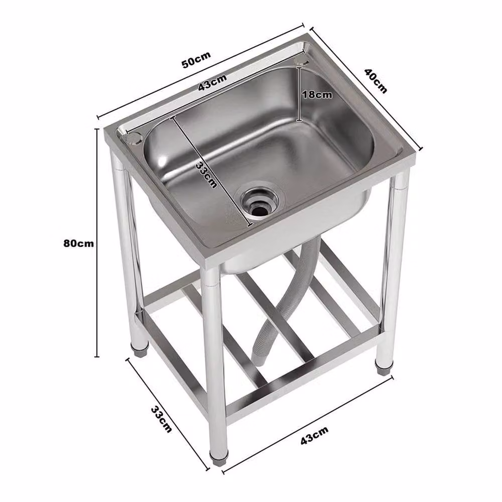 EONLION Single Bowl Stainless Steel Catering Sink in Silver, W/D/H: 100 x 80 x 40 cm – 2