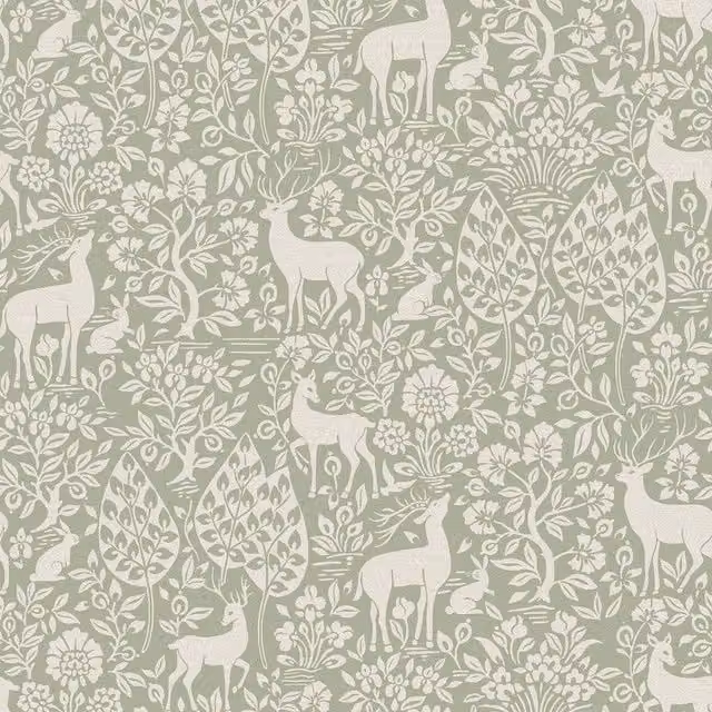 Holden Decor Green Deer and Botanical Floral Wallpaper Roll