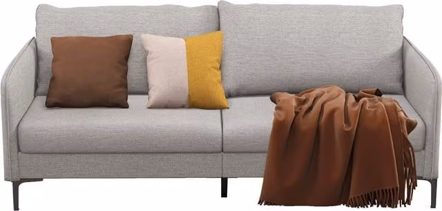 Costway Modern Grey Fabric Upholstered Sofa Couch with Scatter Cushions and Metal Frame
