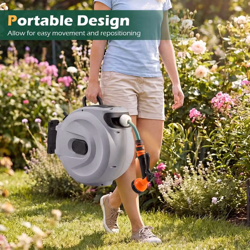 Kelvenix Grey Wall-Mounted Automatic Retractable Garden Hose Reel with 30m Hose and Wall Bracket – 4