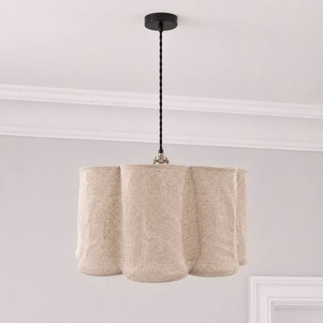 CGC Lighting Vittoria Oatmeal Scallop Drum Linen Lampshade in Beige