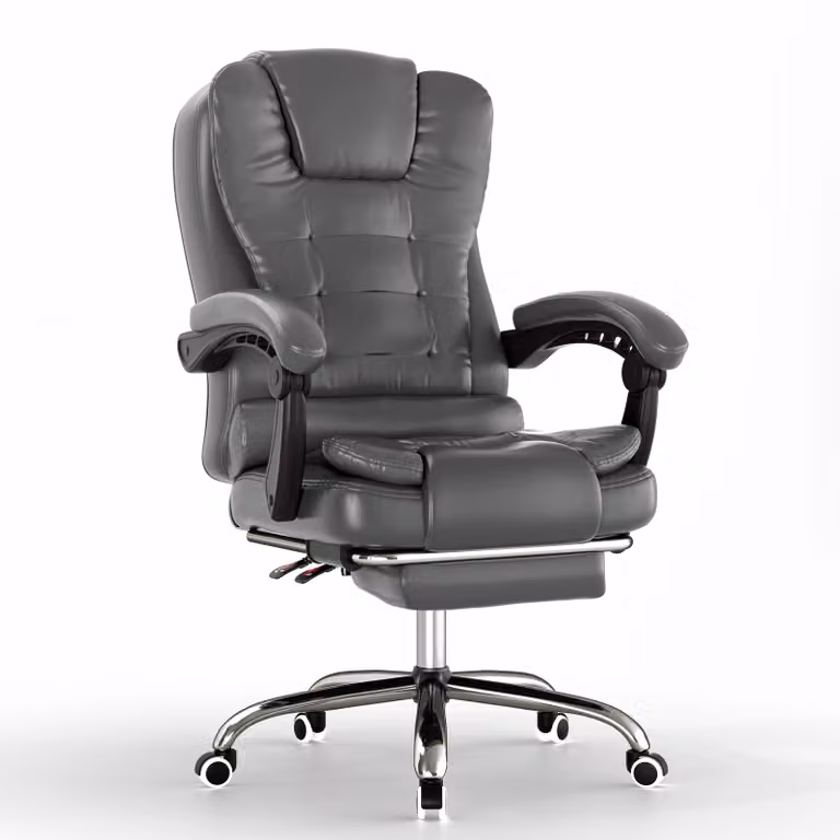 DHS Grey Velvet Executive Office Chair with Footrest and Armrests