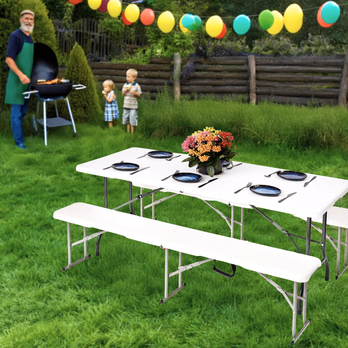 Novecrafto Portable Folding Bench in White, W/D/H: 182.88 x 28.0 x 43.0 cm – 3