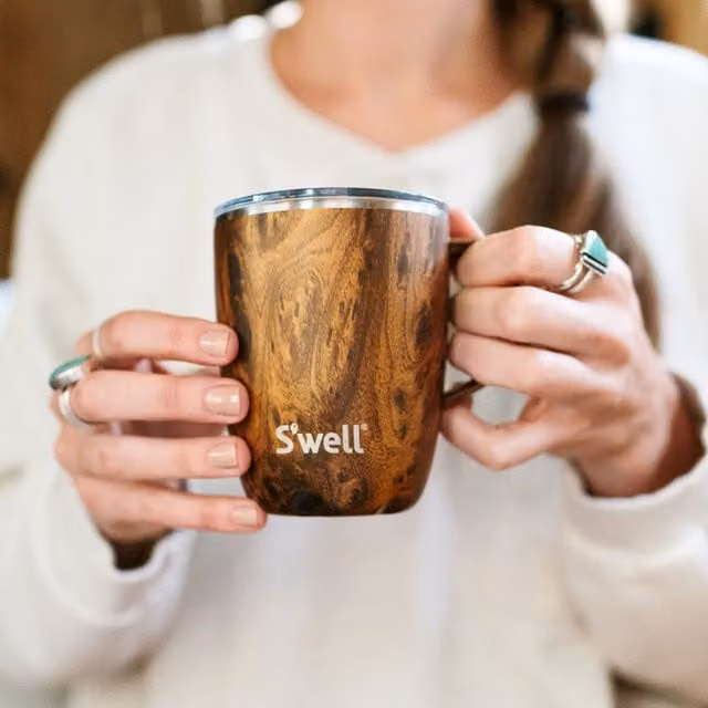 S'well Teakwood Stainless Steel Mug with Lid, 350ml, Brown