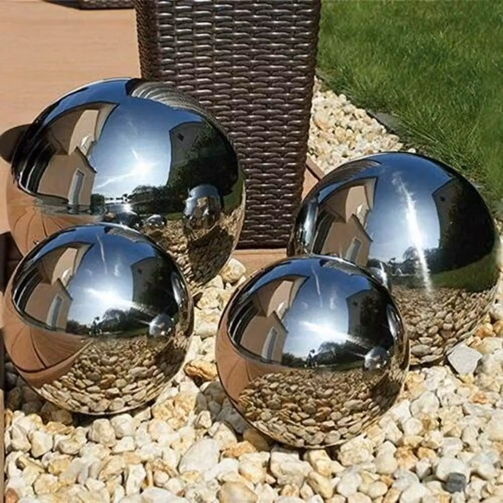 FLAVORA 4 Piece Stainless Steel Round Garden Gazing Balls in Metallic Silver – 5