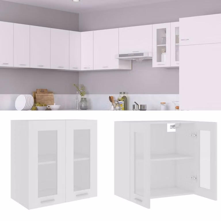 Berkfield Home White Hanging Glass Cabinet with Glass Doors, W/D/H: 60 x 31 x 60 cm