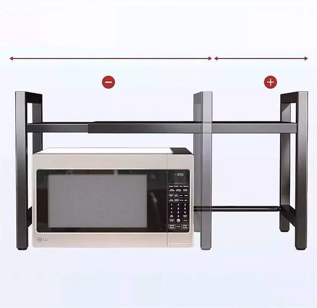 SPETLEK 2 Tier Expandable Microwave Oven Rack and Corner Kitchen Storage Holder in Black