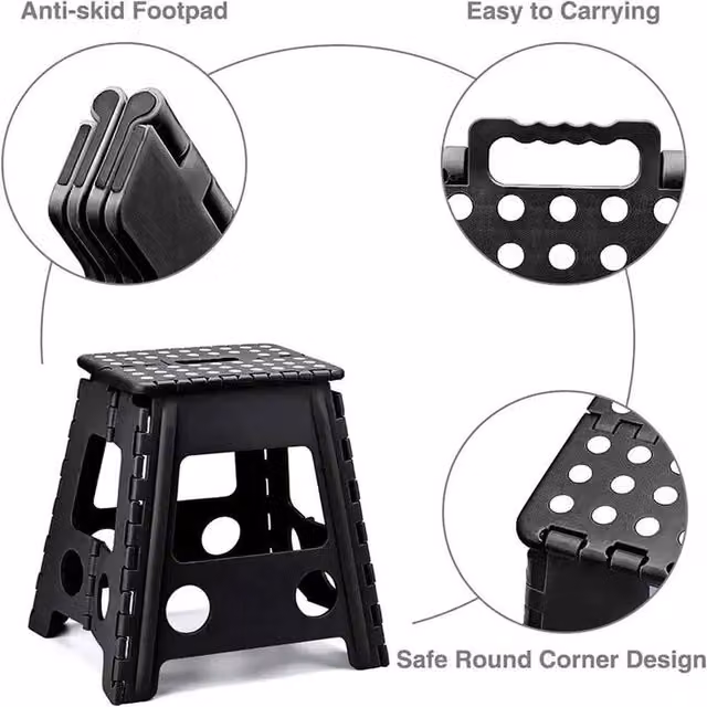 NESTLUNE Multi-Purpose Folding Step Stool with Handle, Black, 150kg Capacity, W/D/H: 38.5 x 39.5 x 28.8 cm – 1