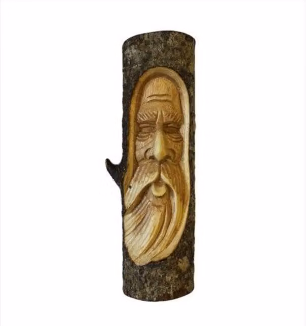 KDMK Old Man Tree Trunk Carving Brown Wood Sculpture W/D/H: 28 x 11 x 11 cm