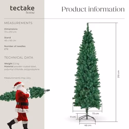 tectake Artificial Christmas Tree in Green with Lifelike Needles and Metal Stand, Height: 210 cm – 6