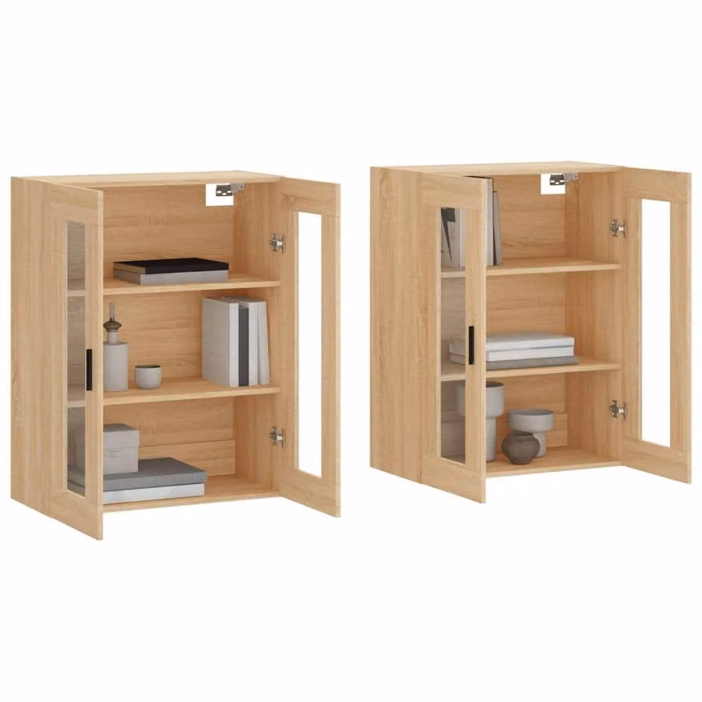 Berkfield Home Wall Mounted Cabinets with Glass Doors, 2 Piece Set in Sonoma Oak Light Brown – 1