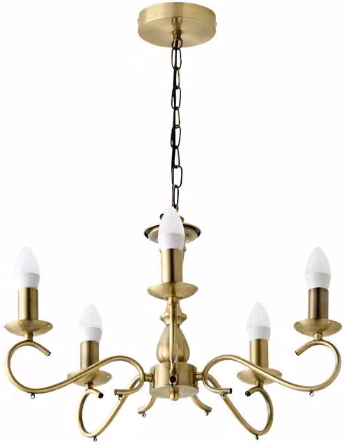 ValueLights Antique Brass 5 Way Crystal Jewel Chandelier Ceiling Light Fitting in Gold and Bronze with Transparent Crystals