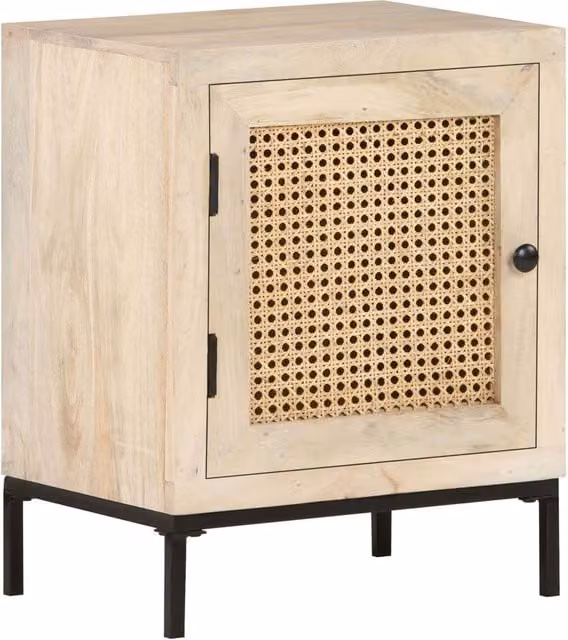 Berkfield Home Bedside Cabinet in Brown Solid Mango Wood and Natural Cane, W/D/H: 40 x 30 x 50 cm – 1