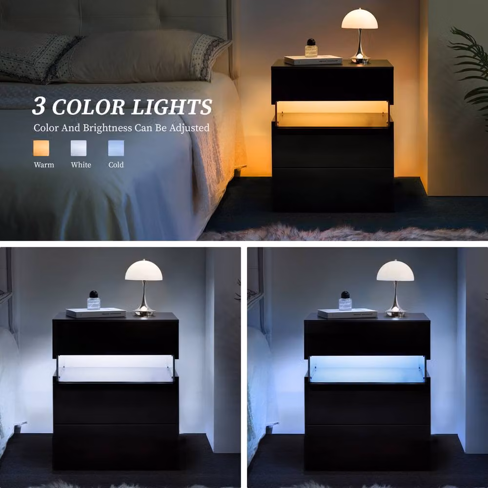 Matteo Black LED Nightstand with Integrated Lighting and 3 Drawers – 4