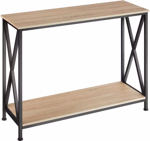 tectake Tacoma Console Table with 2 Shelves and Side X-Braces in Light Oak