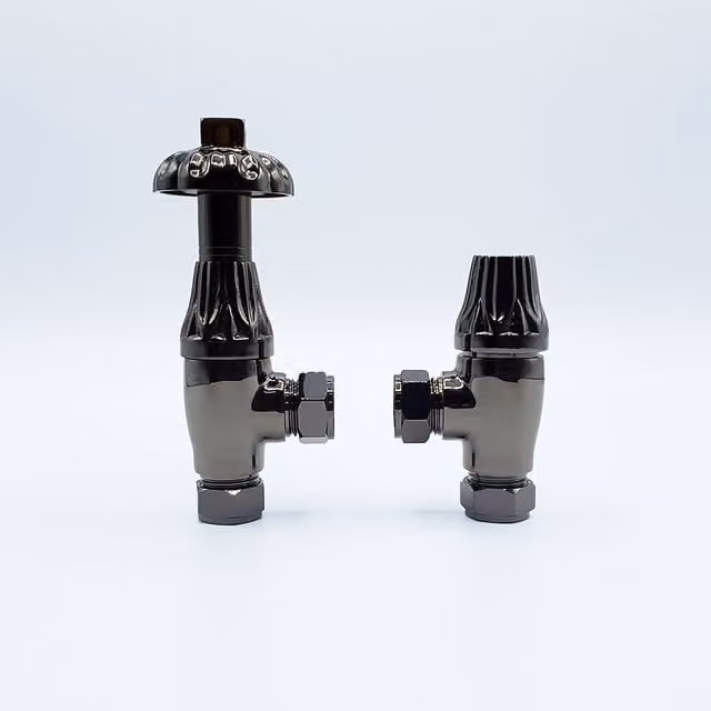 Lux Heat Traditional Ornate Thermostatic Valve Set in Black Nickel
