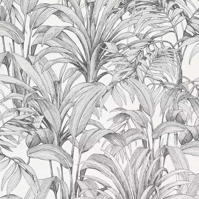 Grandeco Jungle Leaves Aliare Botanical Floral Textured Vinyl Wallpaper in Black