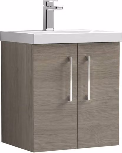 Balterley Solace Oak Wall Mounted Bathroom Vanity Unit with 2 Soft Close Doors, Brown – 1