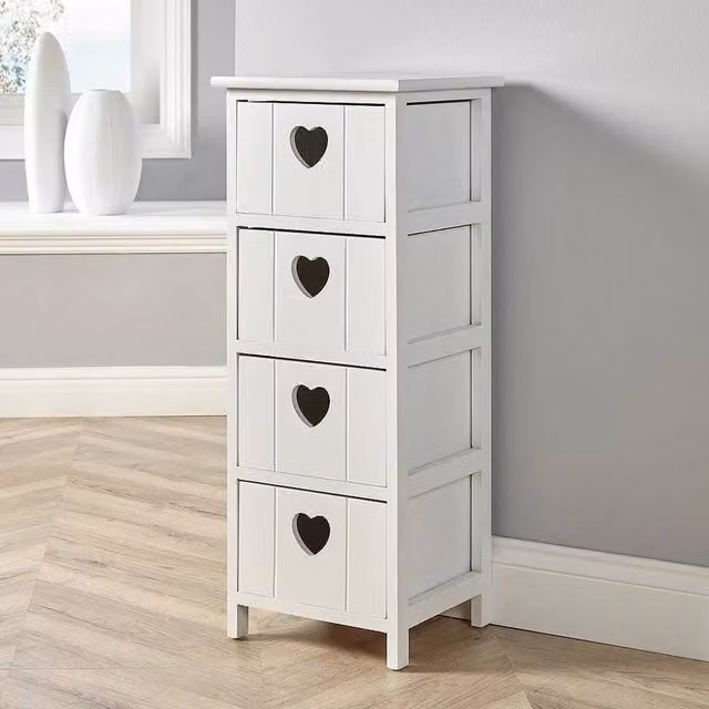 NESTLUNE White Wooden 4 Drawer Chest for Bedroom Storage, W: 100 cm, D: 15 cm – 1