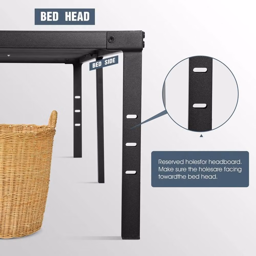 NESTLUNE Black Metal King Size Bed Frame and Mattress Foundation – 3