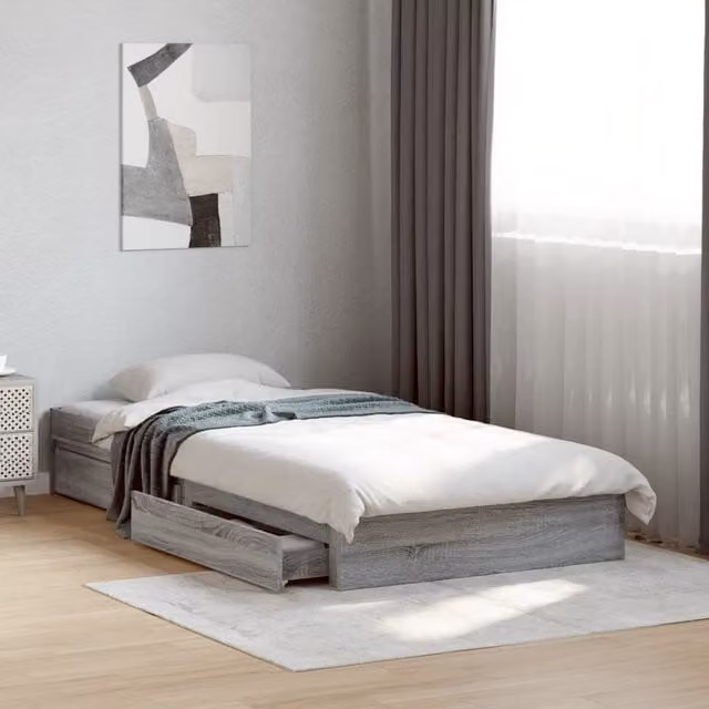 Berkfield Home Single Bed Frame with Drawers in Grey Sonoma, W/D/H: 90 x 190 cm – 1