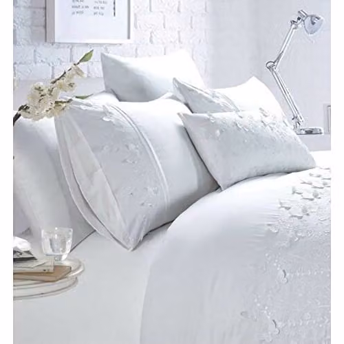 Rapport Home Papillon Polycotton Duvet Cover and Pillowcase Set in White, W/D/H: 135 x 200 cm and 50 x 75 cm