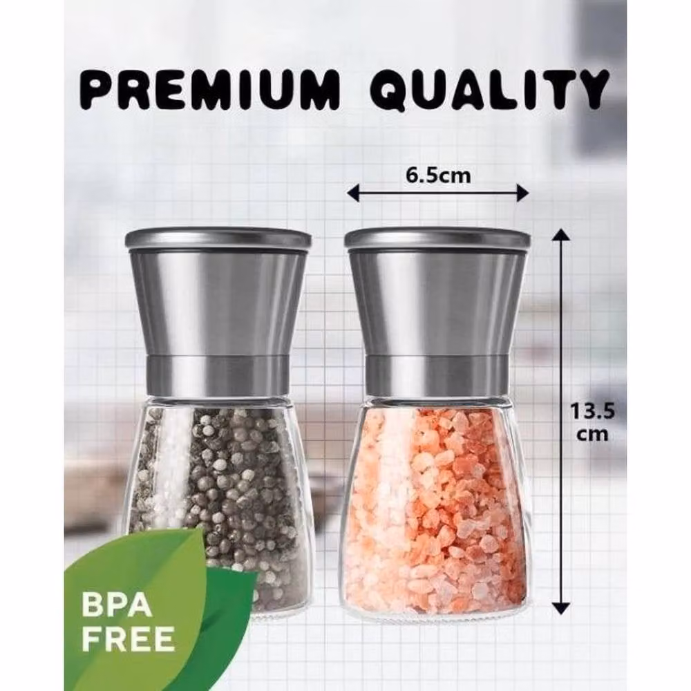 FORGEVIO 2-Piece Salt and Pepper Grinder Set in Silver Stainless Steel and Glass – 2