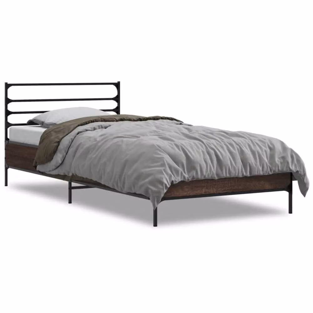 Berkfield Home Durable Bed Frame in Brown Oak, W/D/H: 100 x 200 x 74 cm – 2