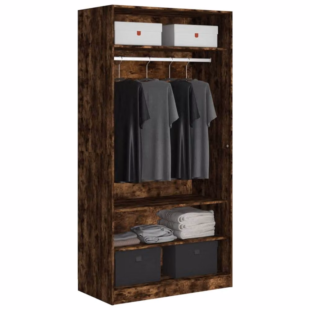 Berkfield Home Smoked Oak Wardrobe in Brown, W/D/H: 100 x 50 x 200 cm – 3