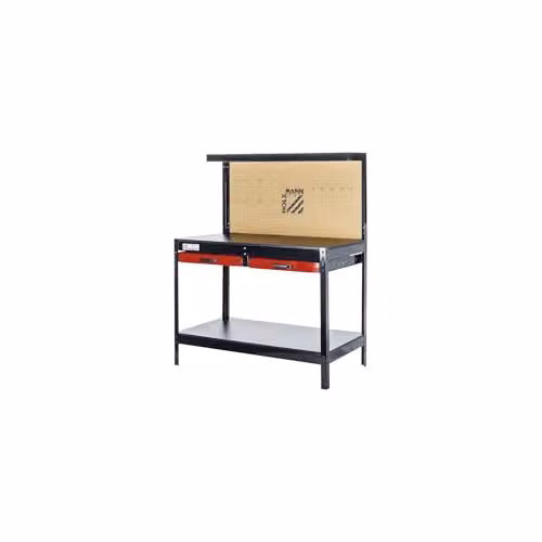 Holzmann Maschinen Metal Workbench with 2 Drawers and Pegboard, Black, Beige and Red, W/D/H: 121 x 61 x 150 cm