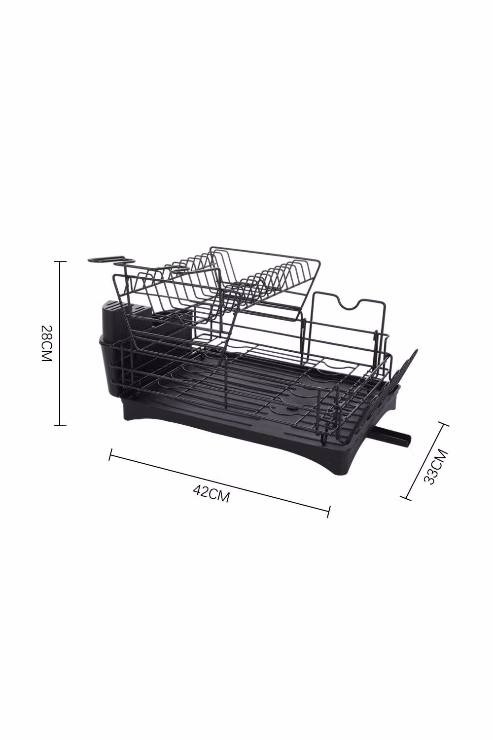 ExtraStar 2-Tier Detachable Dish Drying Rack with Cutlery and Glass Holder in Black – 3