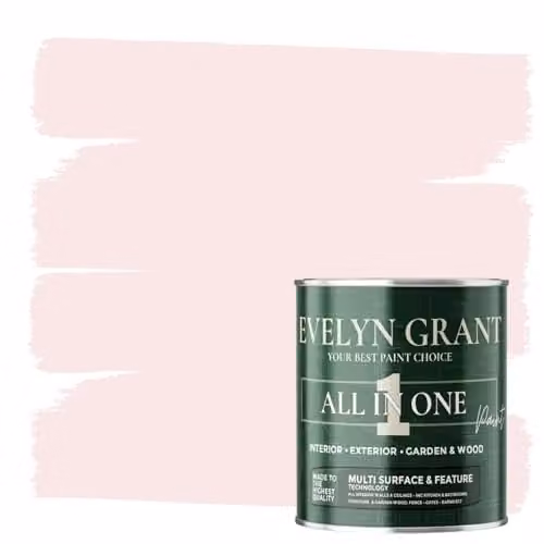 Evelyn Grant All-In-One Multi-Surface Paint for Interior and Exterior Walls, Wood and Masonry, Matt, Blush Pink, 1 l – 1