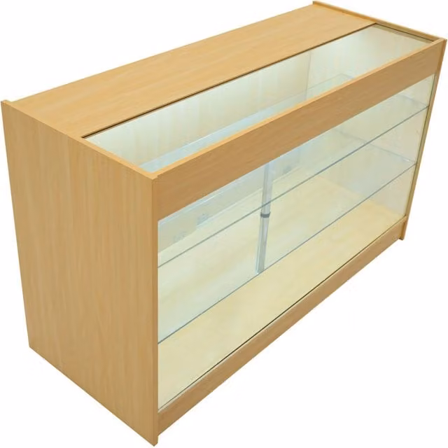 Monstershop K1500 LED Retail Shop Counter in Maple and Beige with Glass Doors and Integrated Lighting