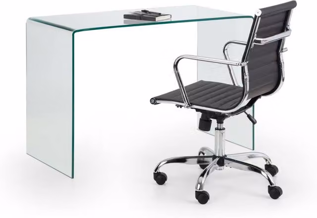 Cheshire Montrose Modern Rectangular Glass Desk with Executive Calder Office Chair in Transparent Clear Glass
