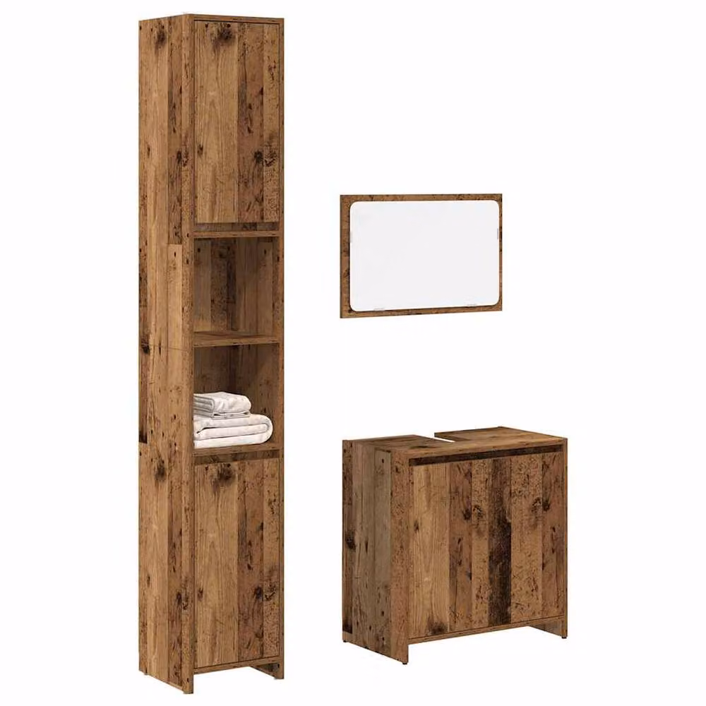 Berkfield Home 3 Piece Bathroom Furniture Set in Old Wood Brown and Multicolour – 2