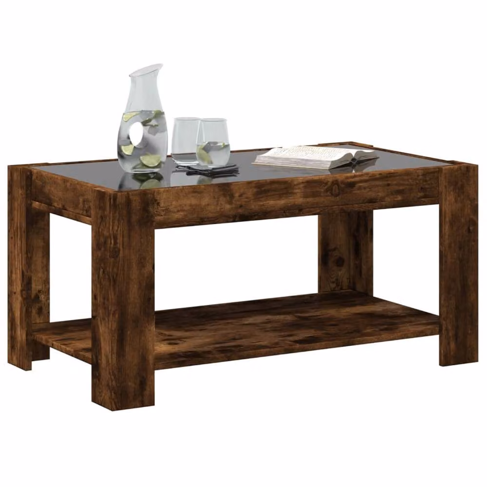 Berkfield Home Decorative LED Coffee Table in Smoked Oak and Brown, W/D/H: 93 x 53 x 45 cm – 3